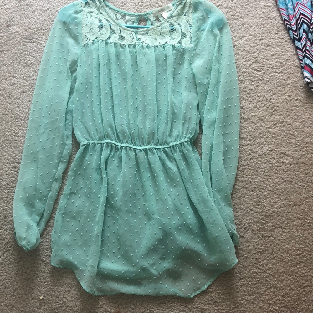Mint green sheer dress with lace